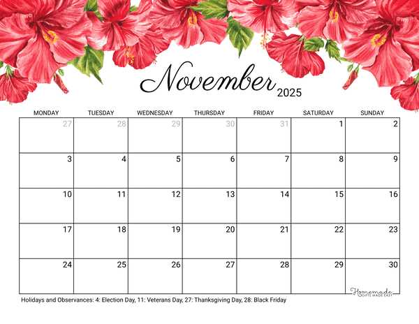 cute calendar template november 2025