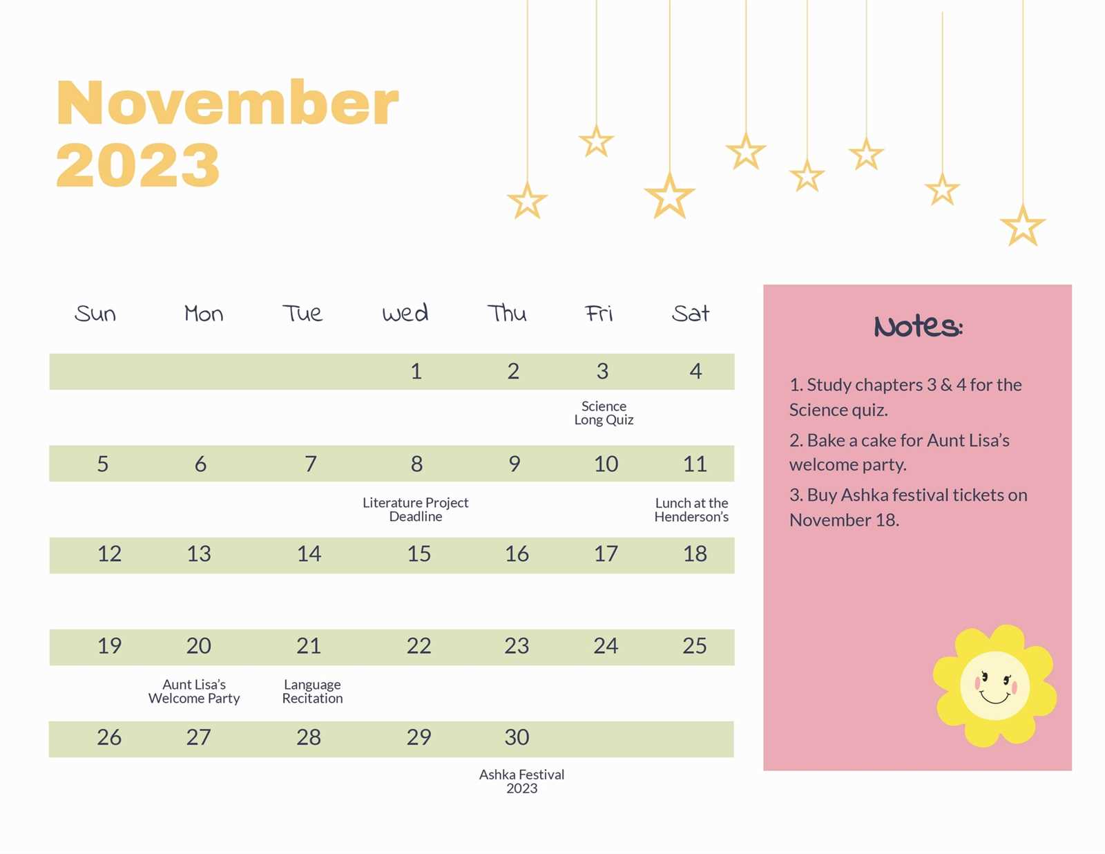 cute november calendar template