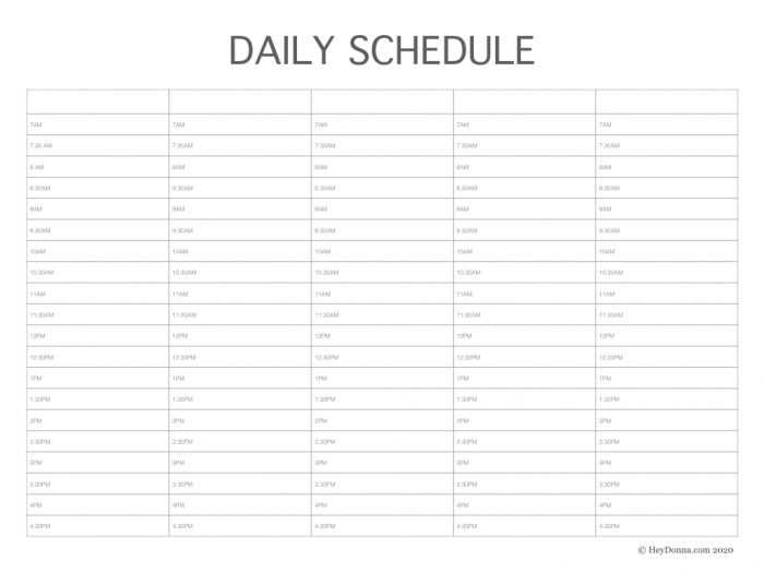 daily calendar 15 minute increments template