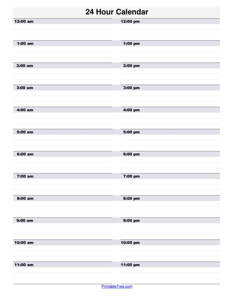 daily calendar by hour template