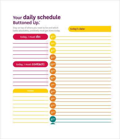 daily calendar by hour template