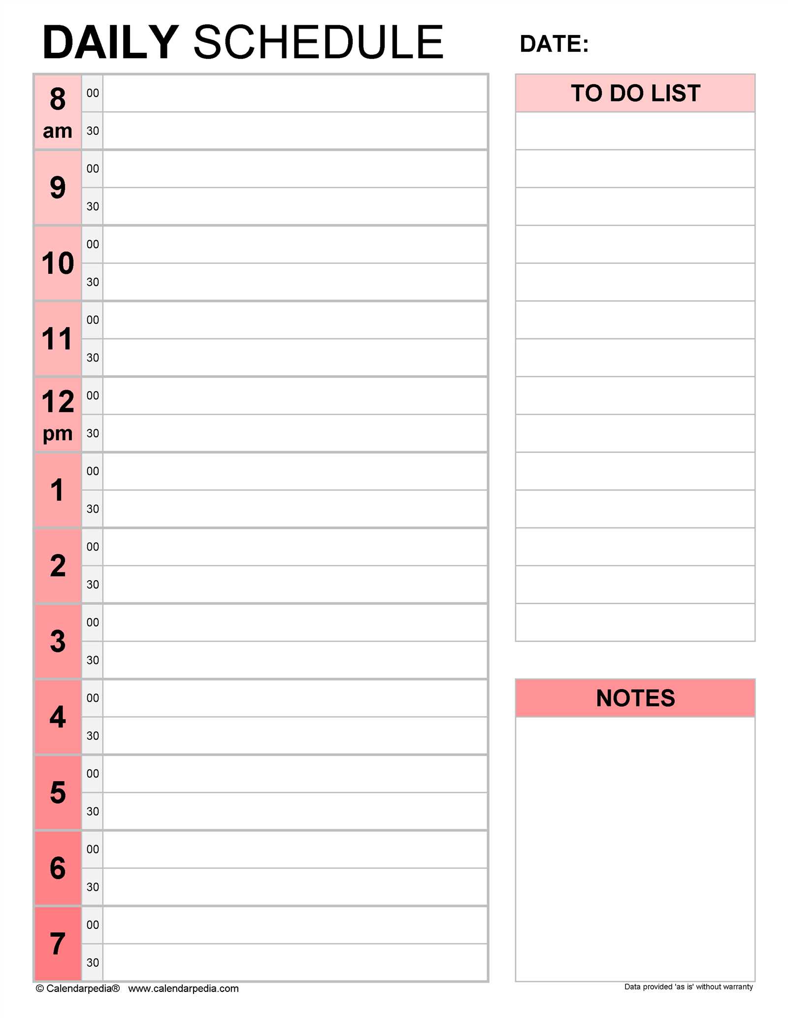 daily calendar template with time slots