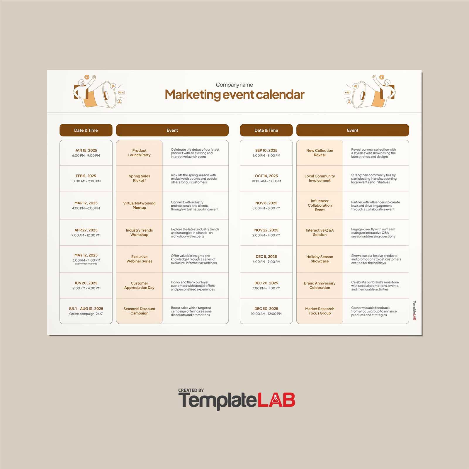 daily event calendar template