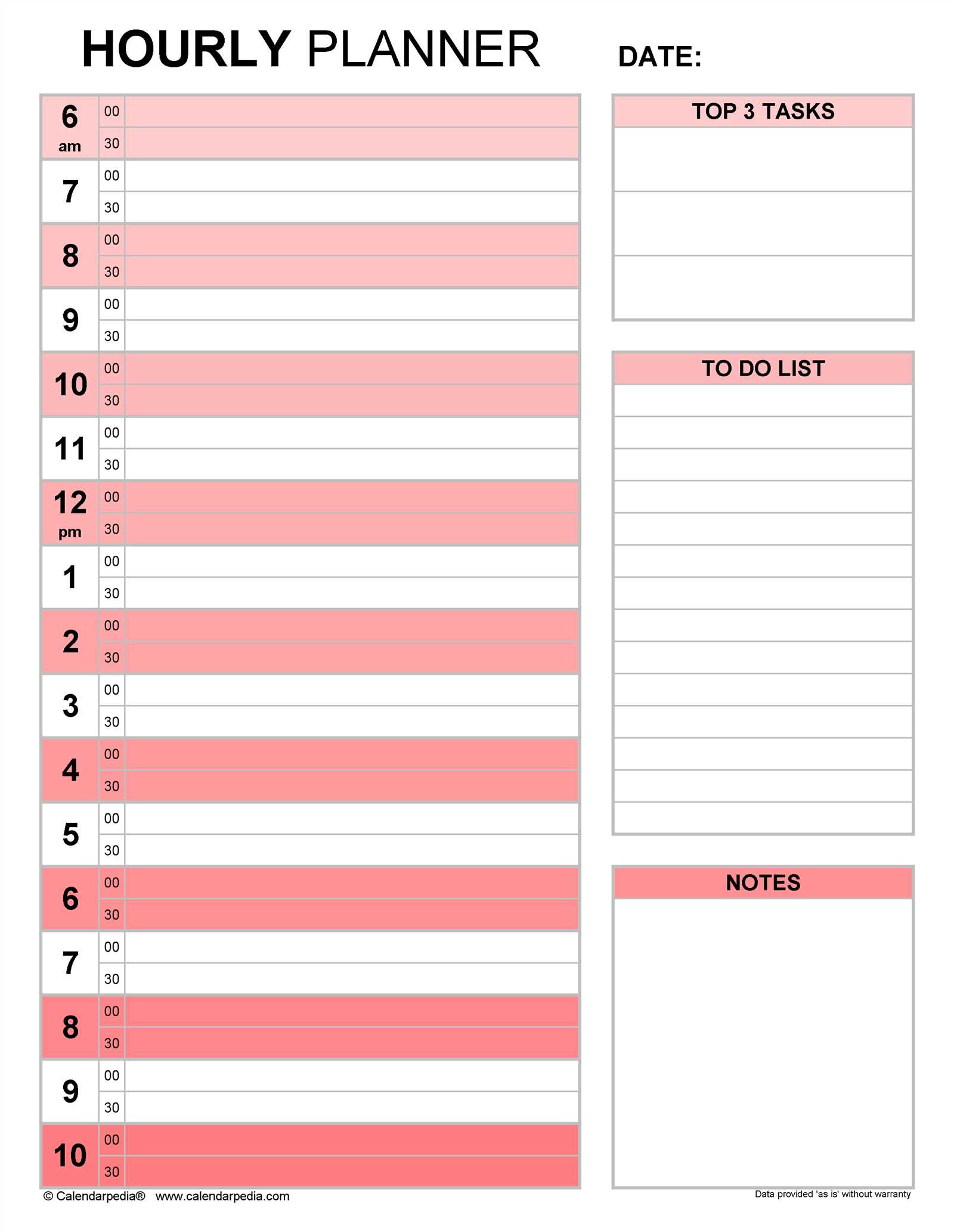 daily hourly calendar template