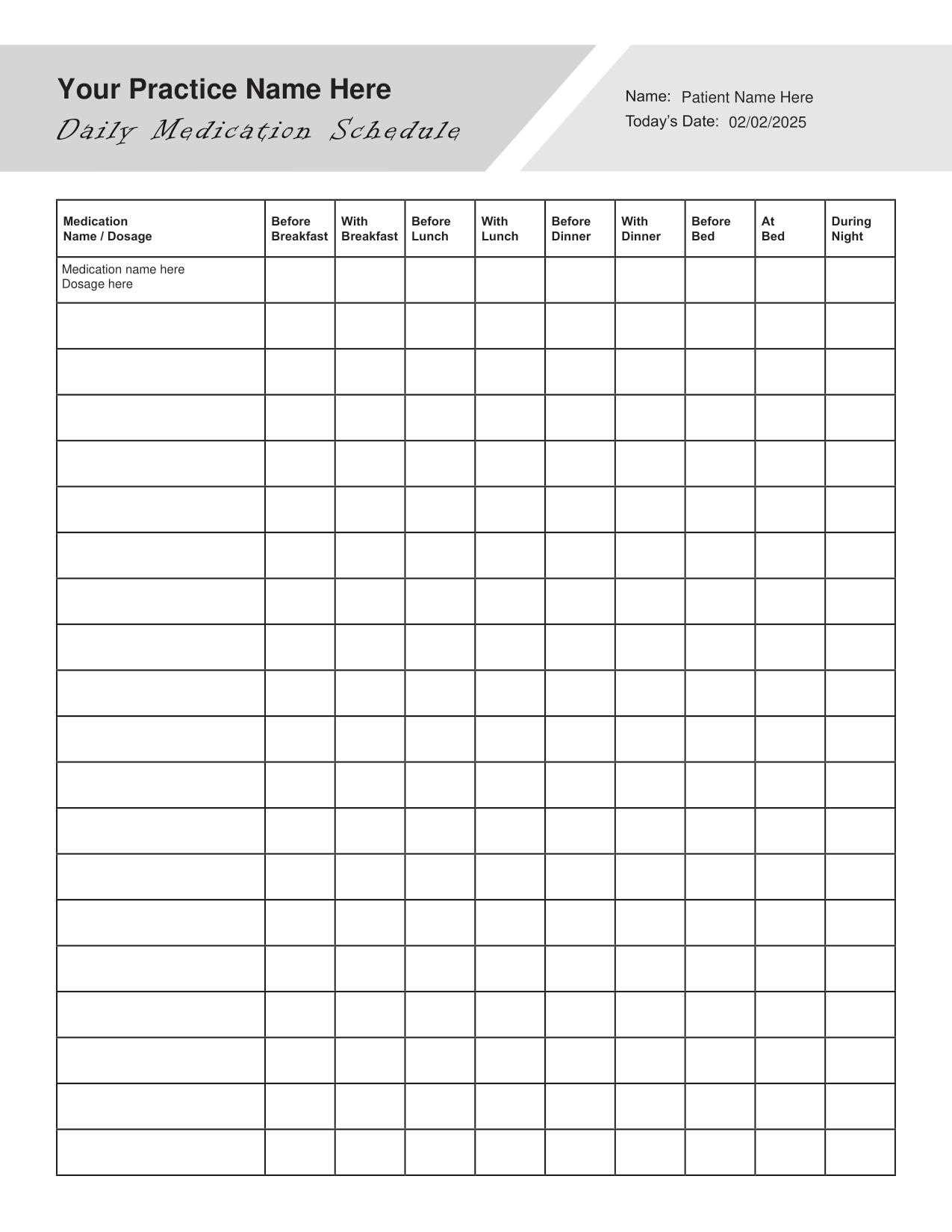 daily medication calendar template