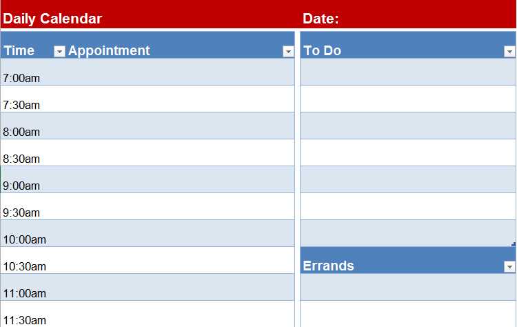 daily time calendar template