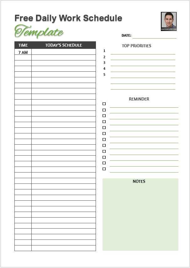 daily work calendar template