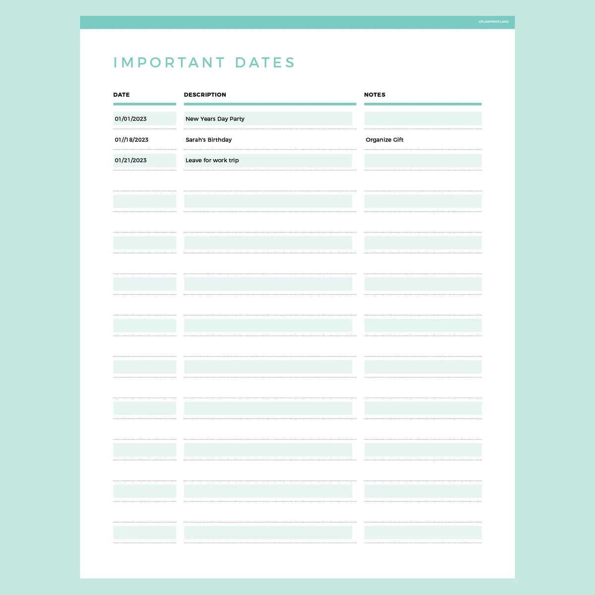 dates to remember calendar template