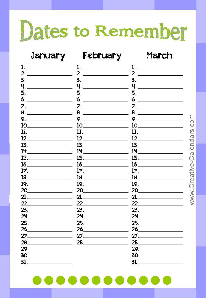 dates to remember calendar template