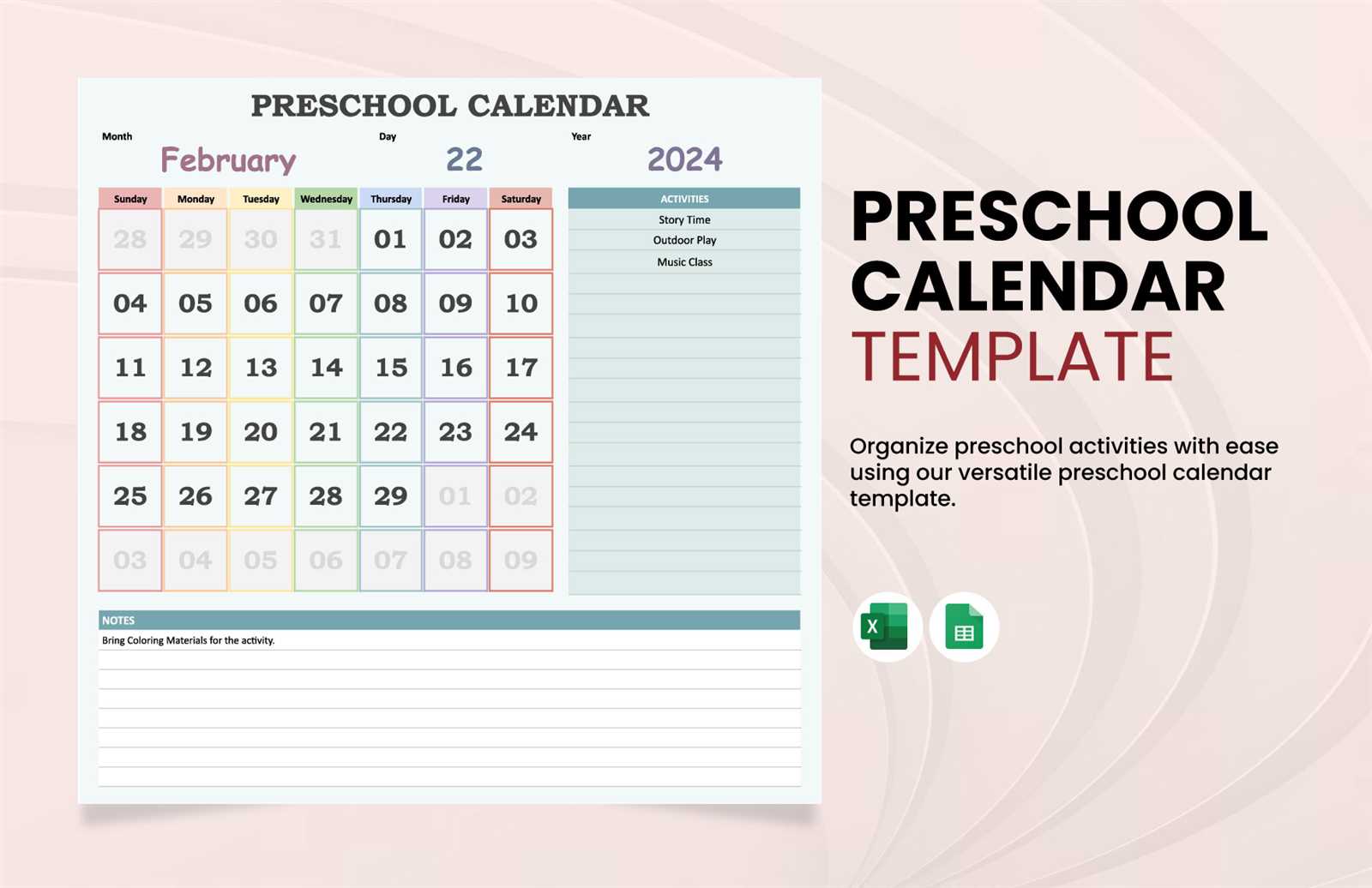 daycare calendar template