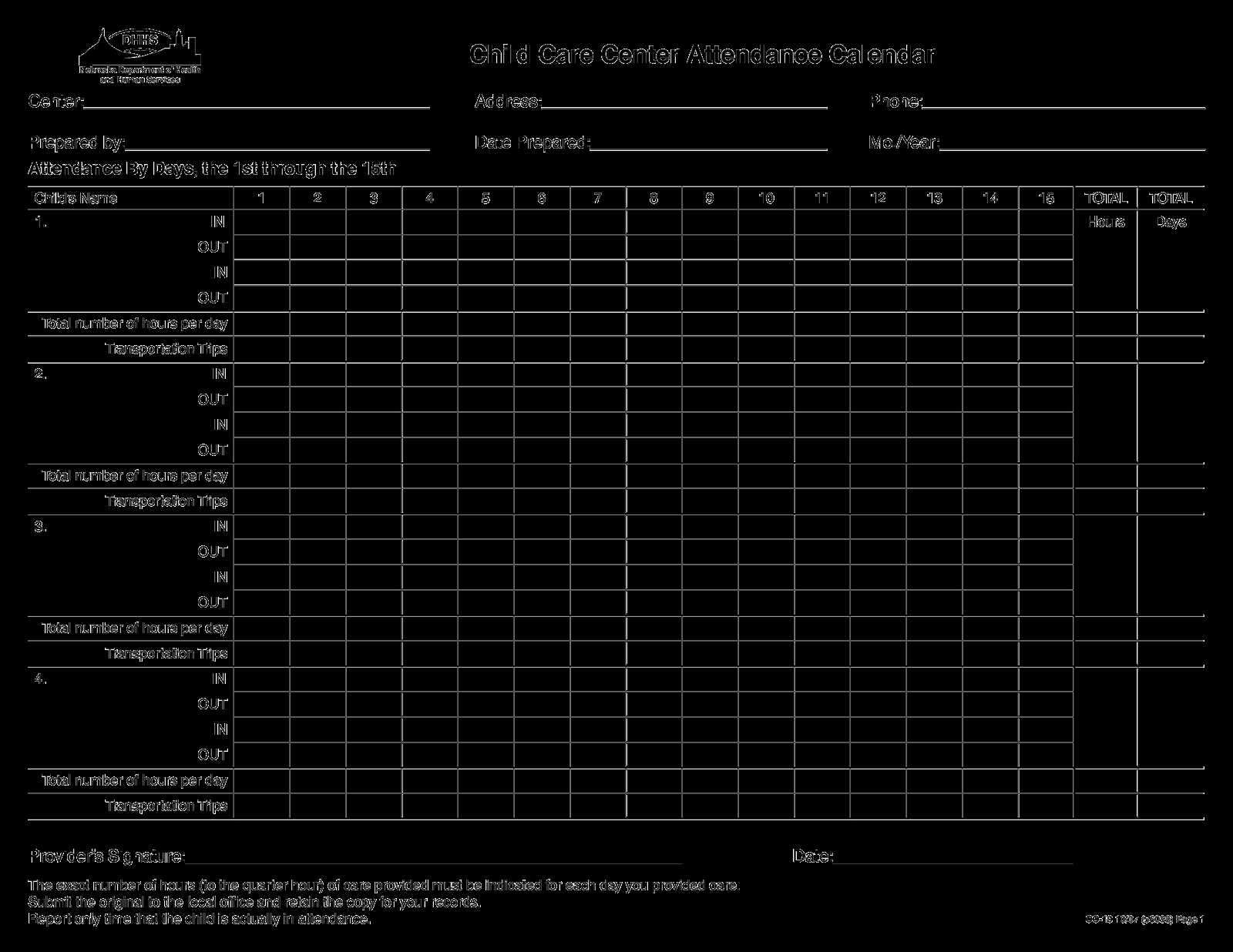 daycare calendar template