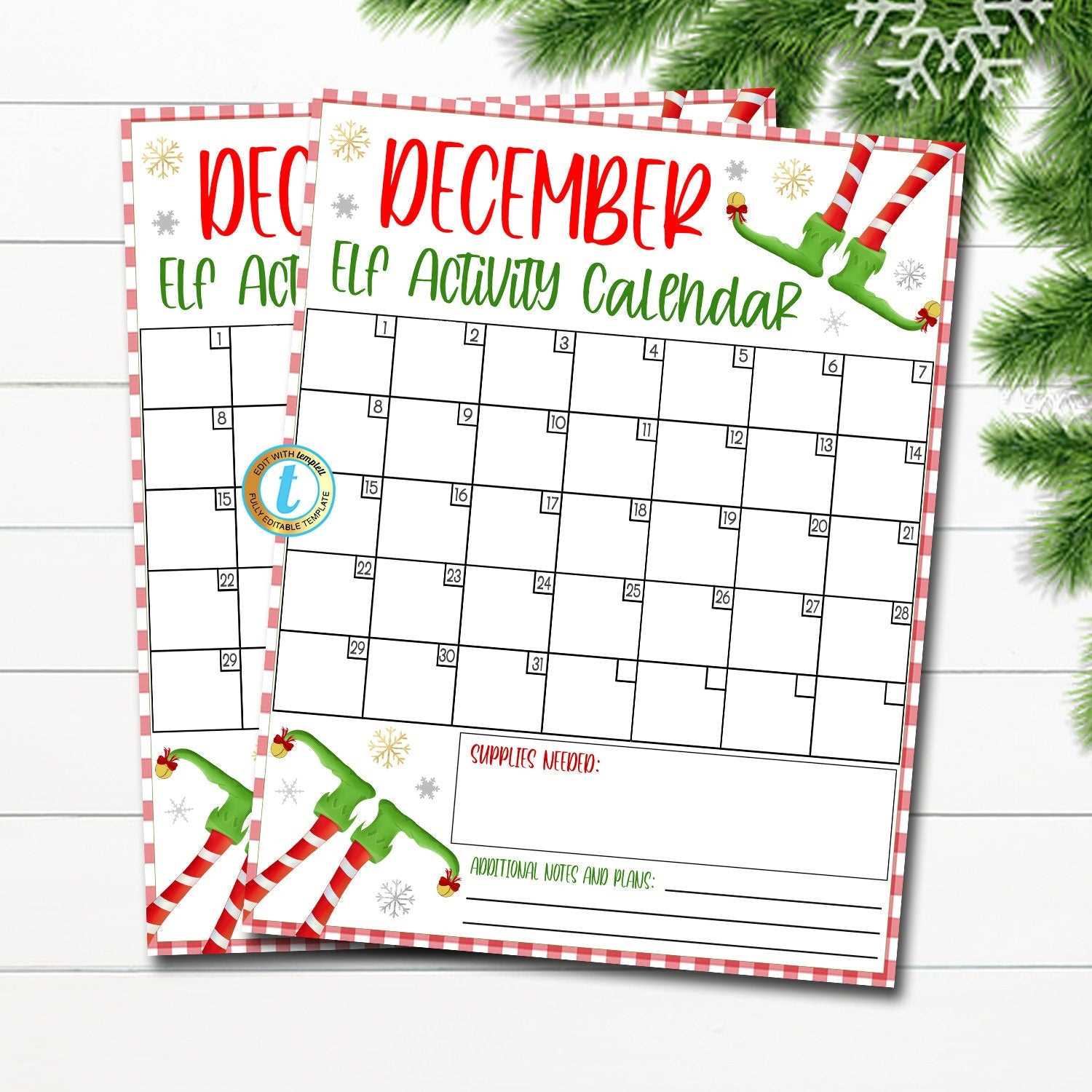 december calendar template editable