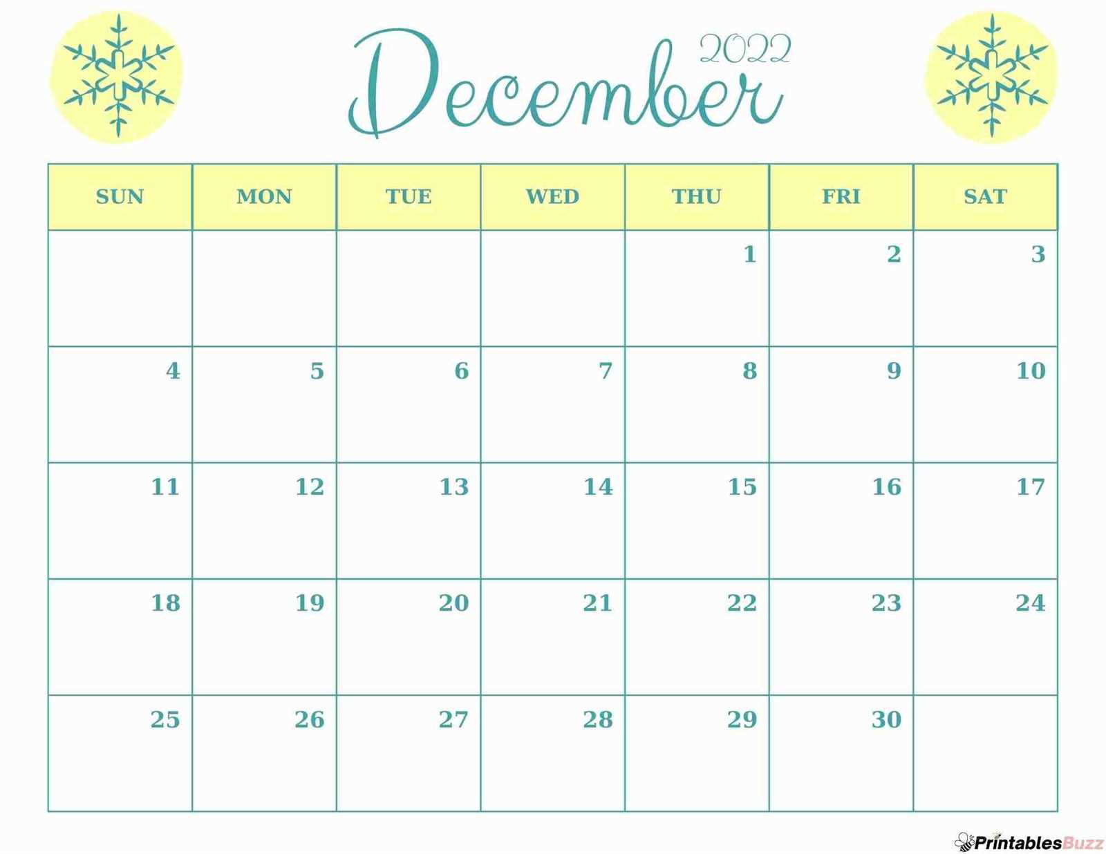 december monthly calendar template