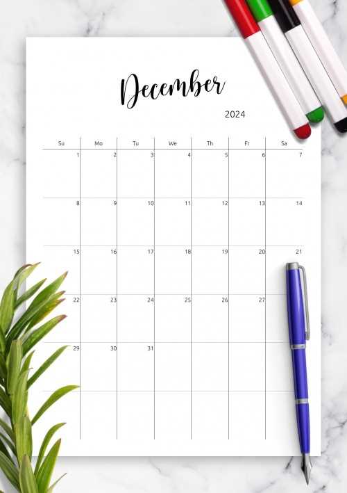 december monthly calendar template