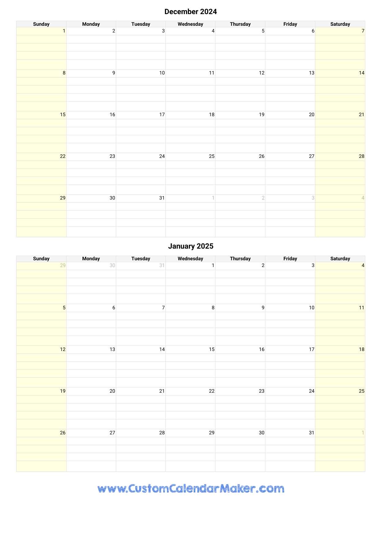 double month calendar template