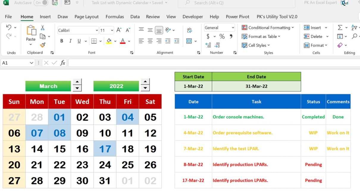 dynamic calendar template