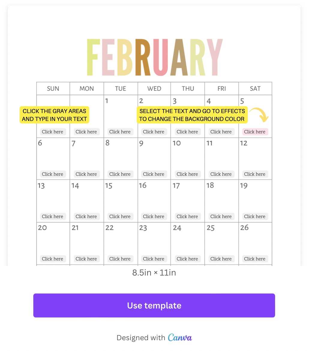 editable calendar template