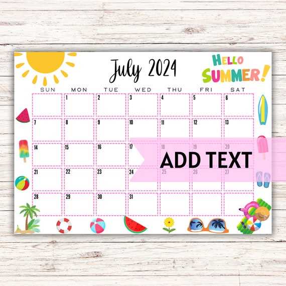 editable july calendar template