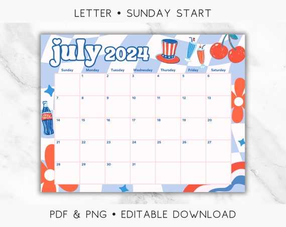 editable july calendar template