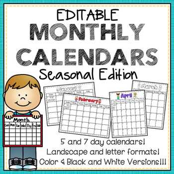 editable monthly calendar template free