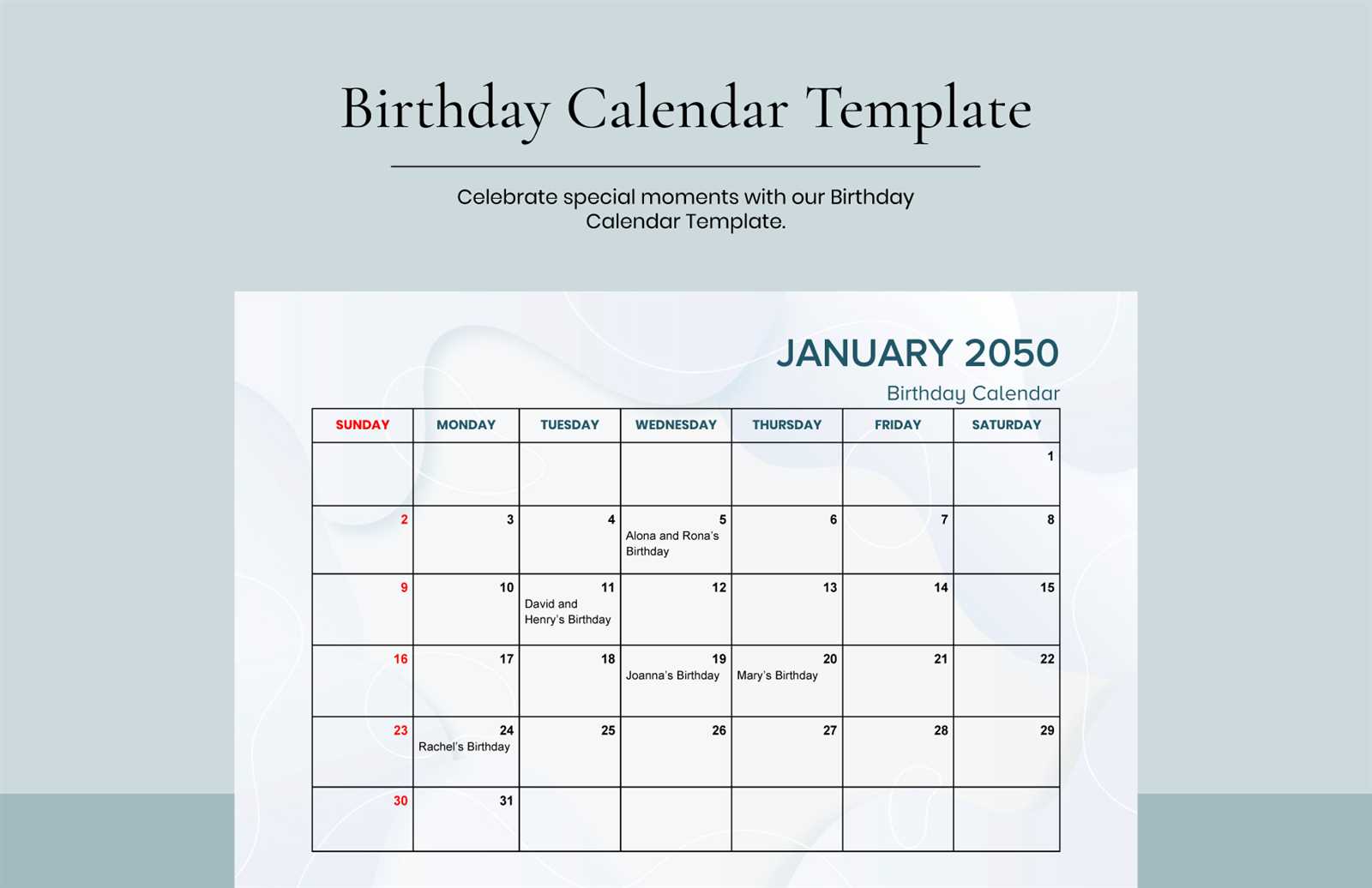 editable office birthday calendar template