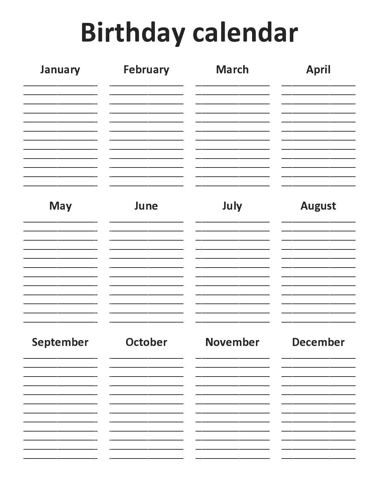 editable office birthday calendar template