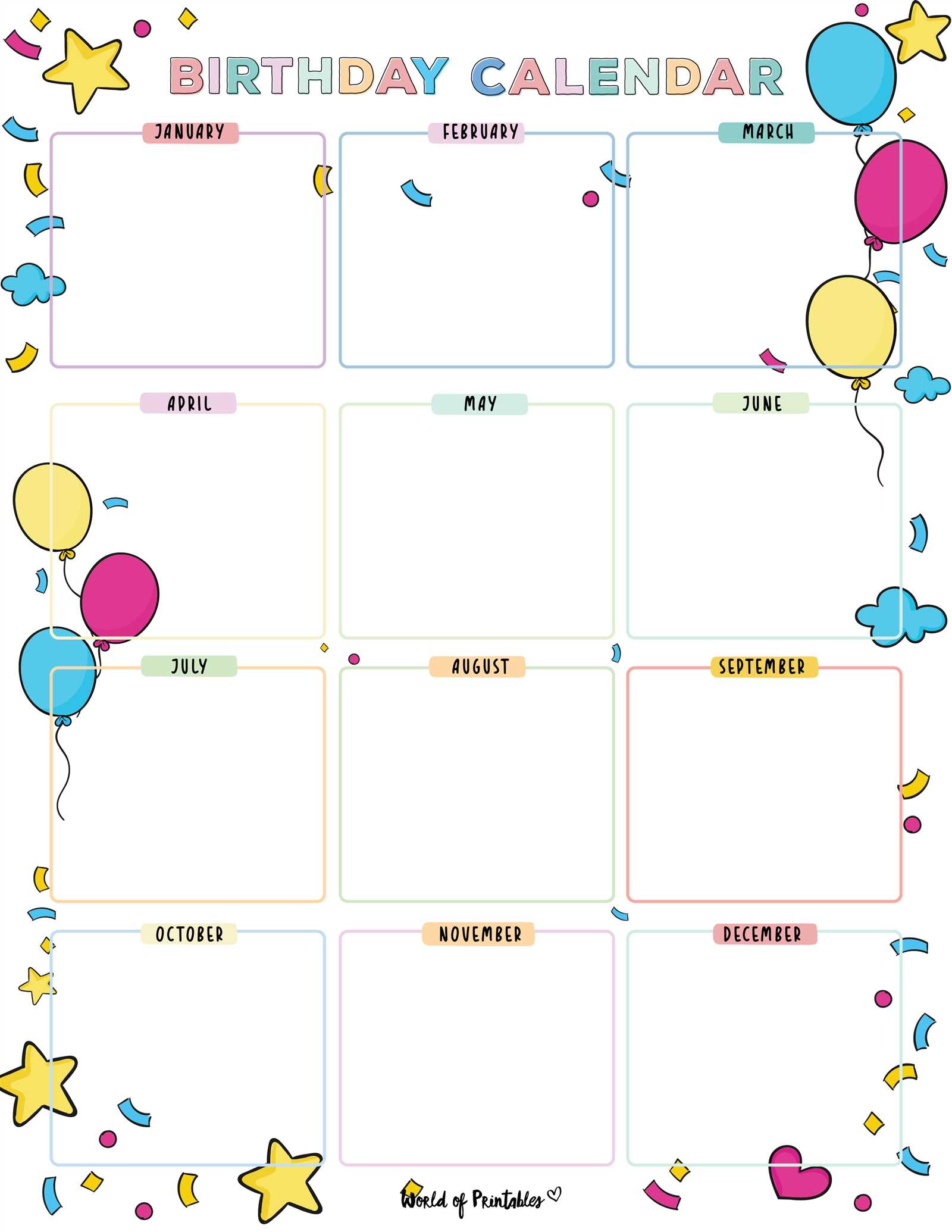 editable printable birthday calendar template