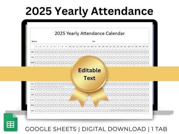 employee attendance calendar template 2025