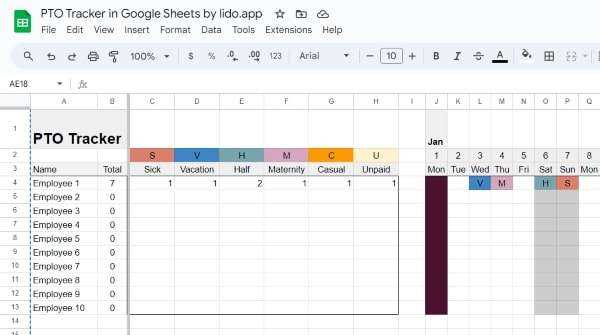 employee vacation tracking calendar template