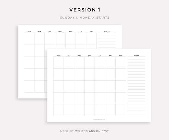 etsy calendar template