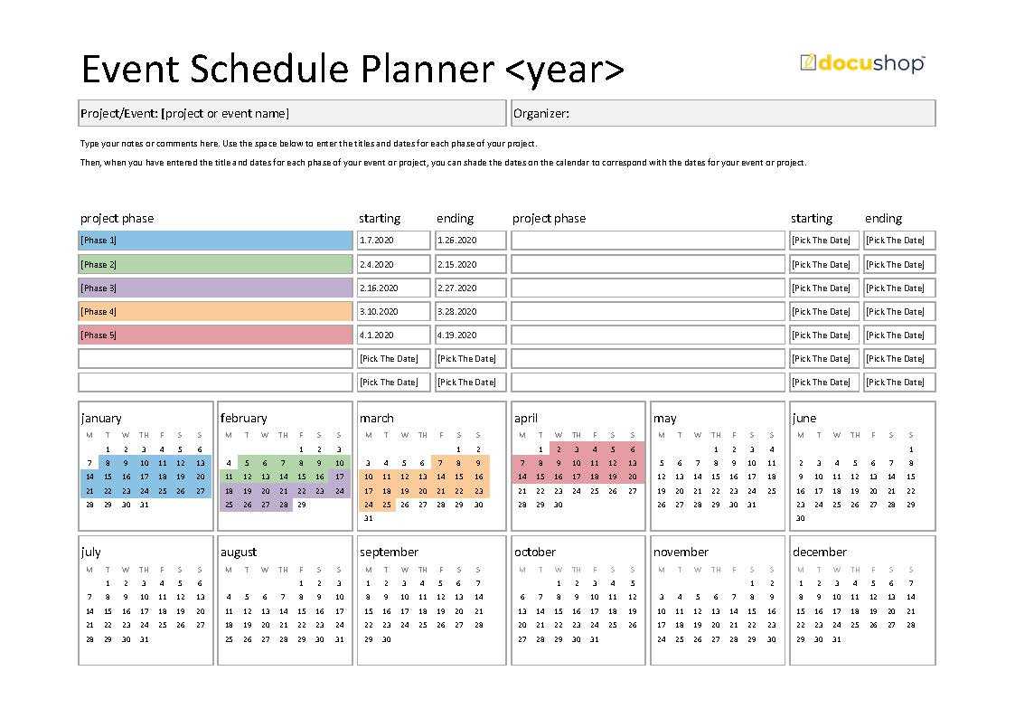 event calendar template