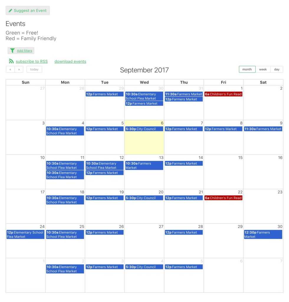 events calendar template