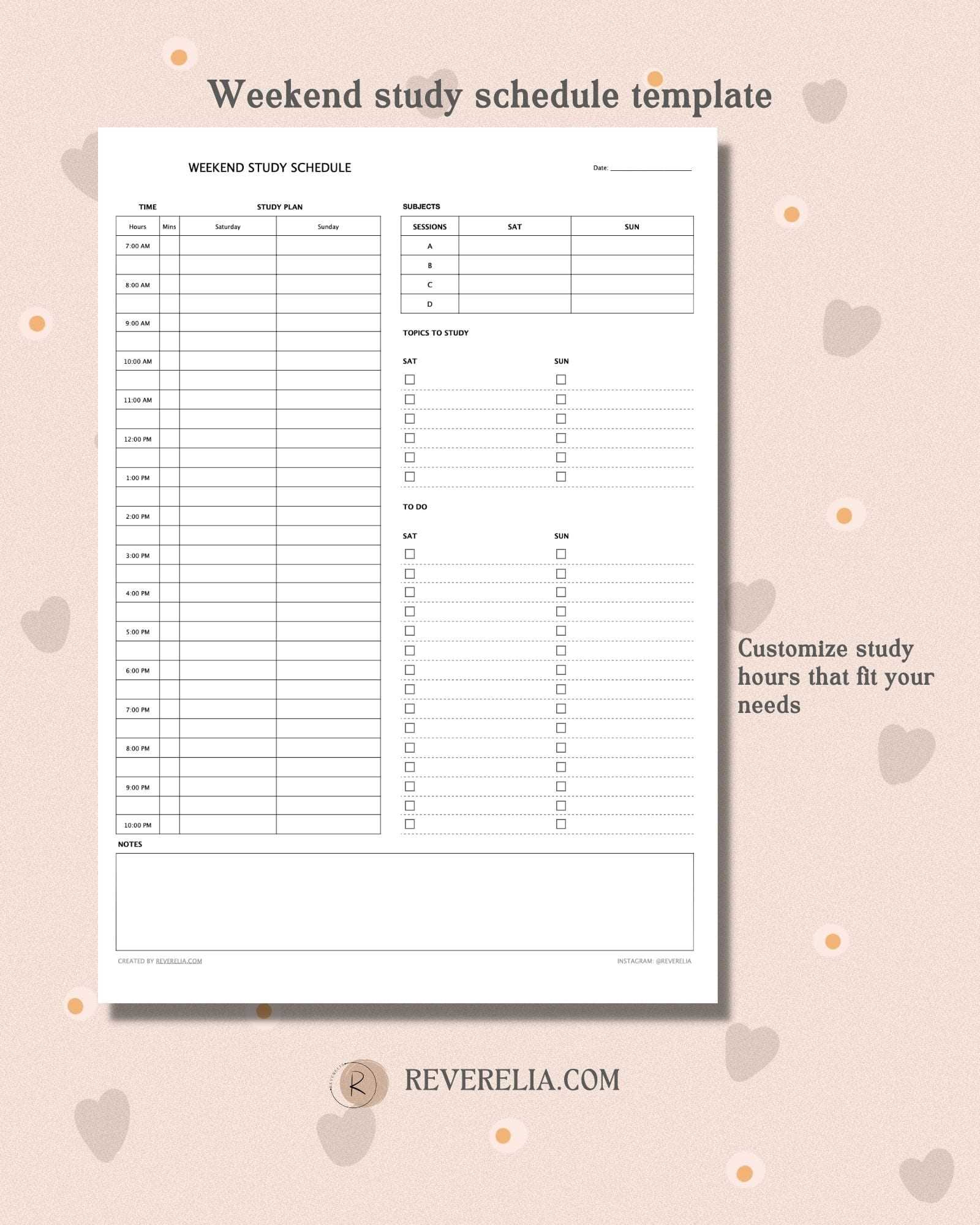 exam study calendar template