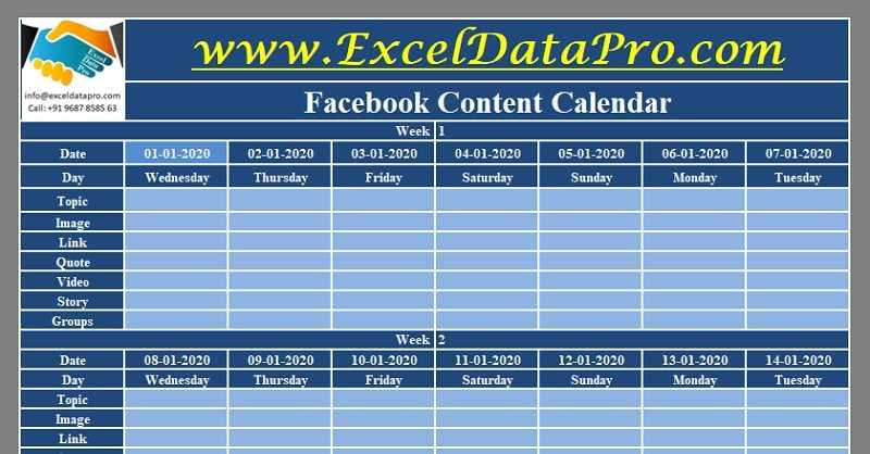 facebook content calendar template