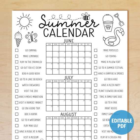 family summer calendar template