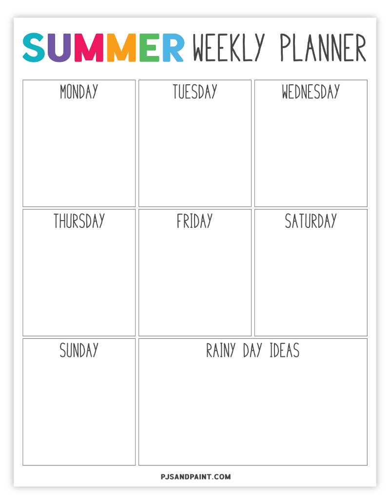 family summer calendar template