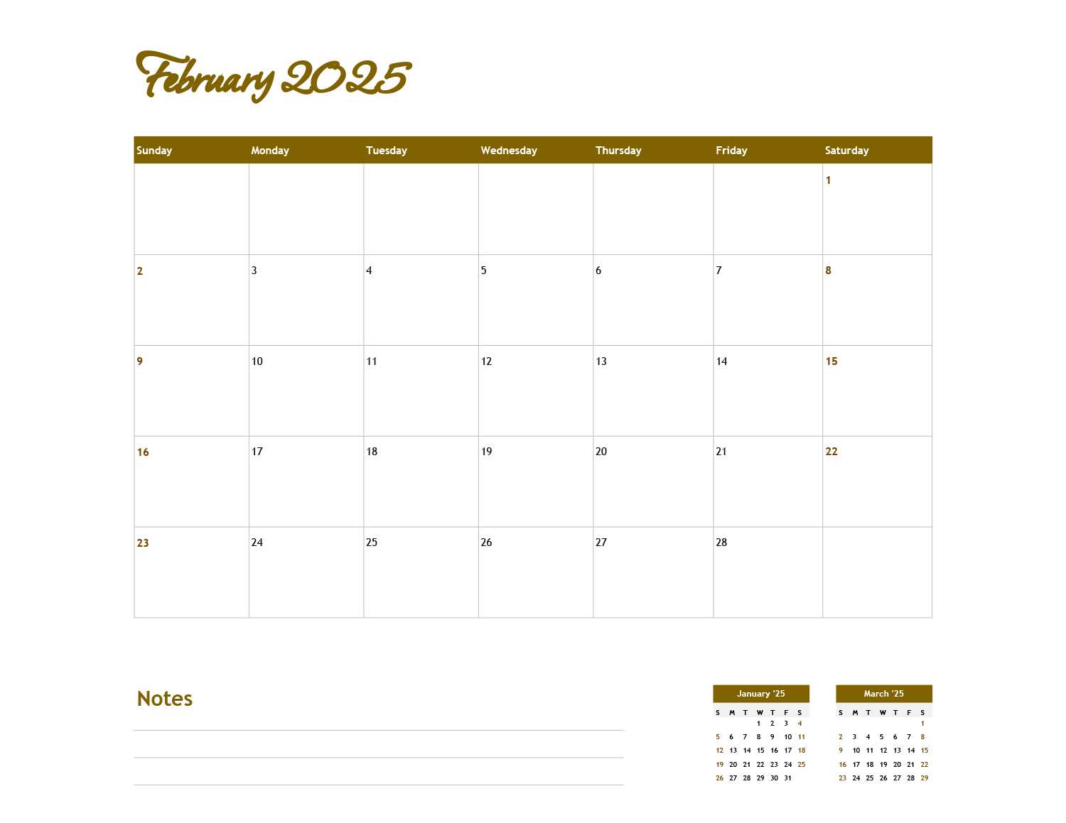 february 2025 calendar templates