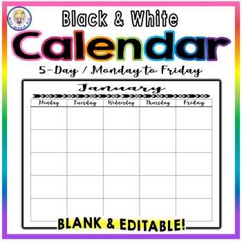 five day calendar template free