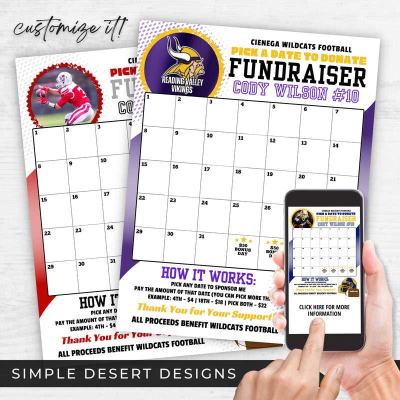 football calendar fundraiser template