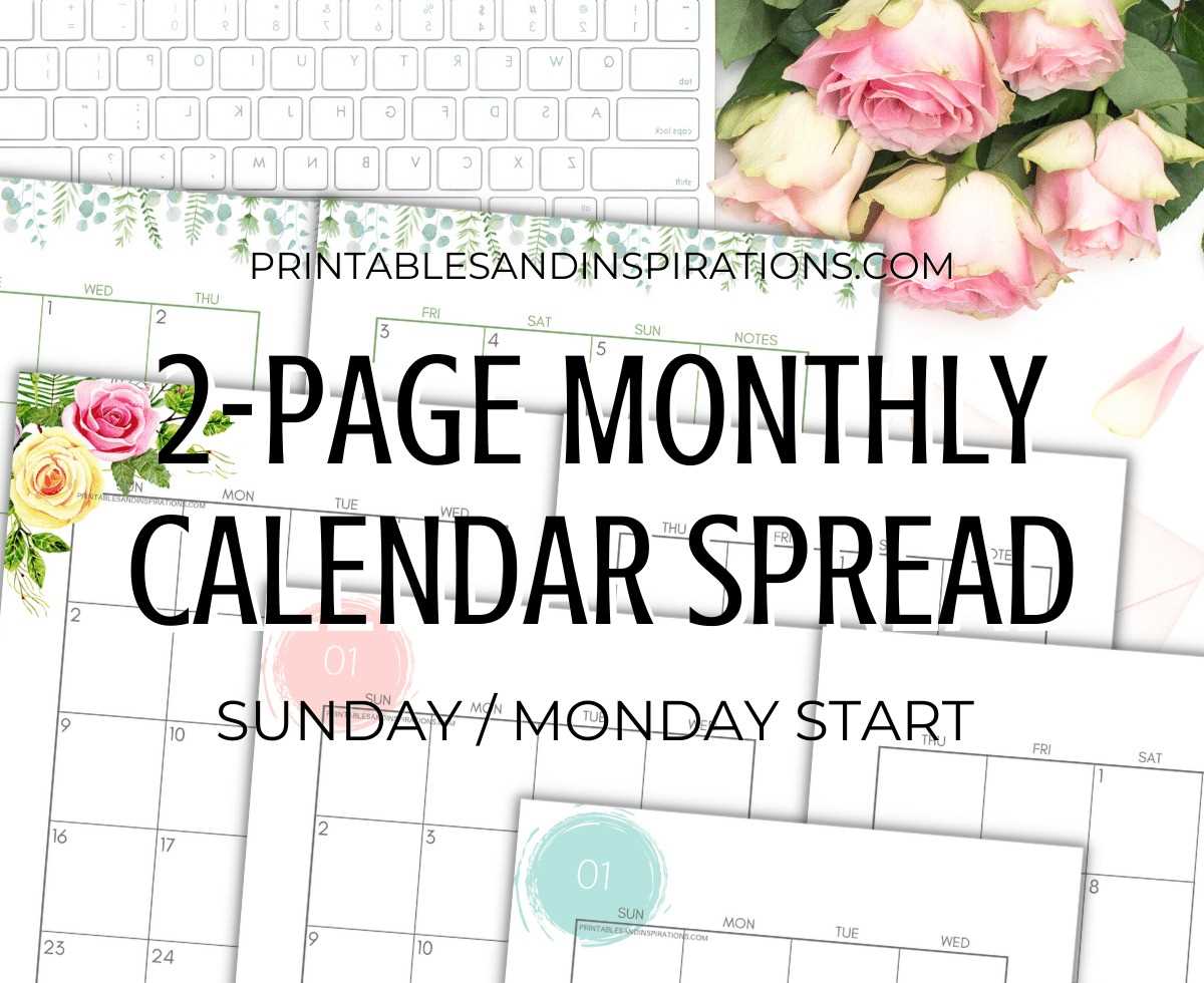 free 2 page monthly calendar template