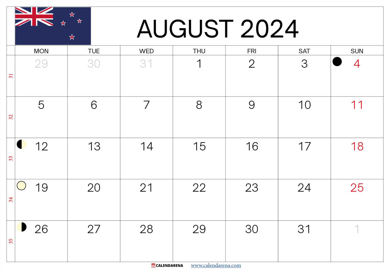 free august calendar template