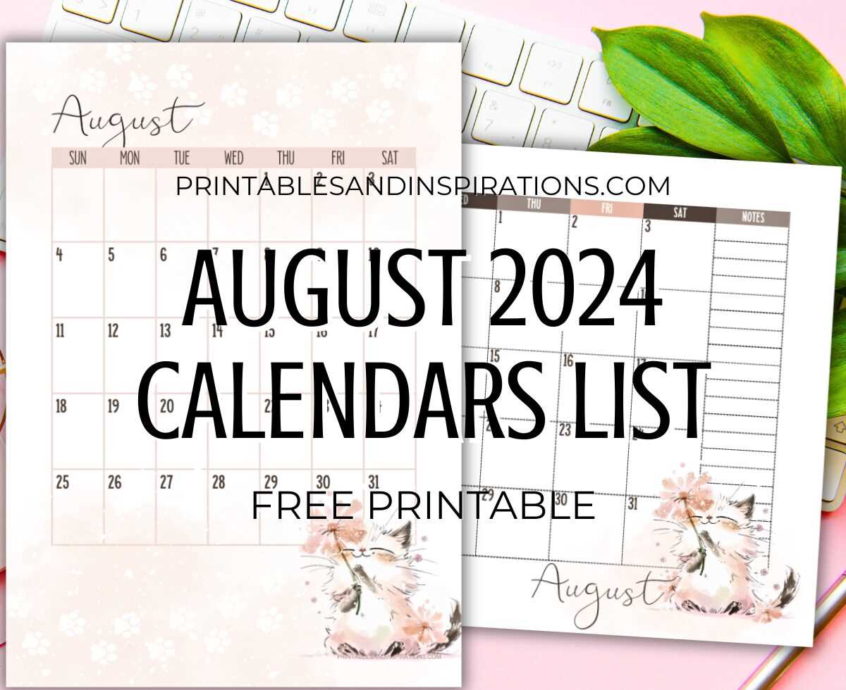 free august calendar template