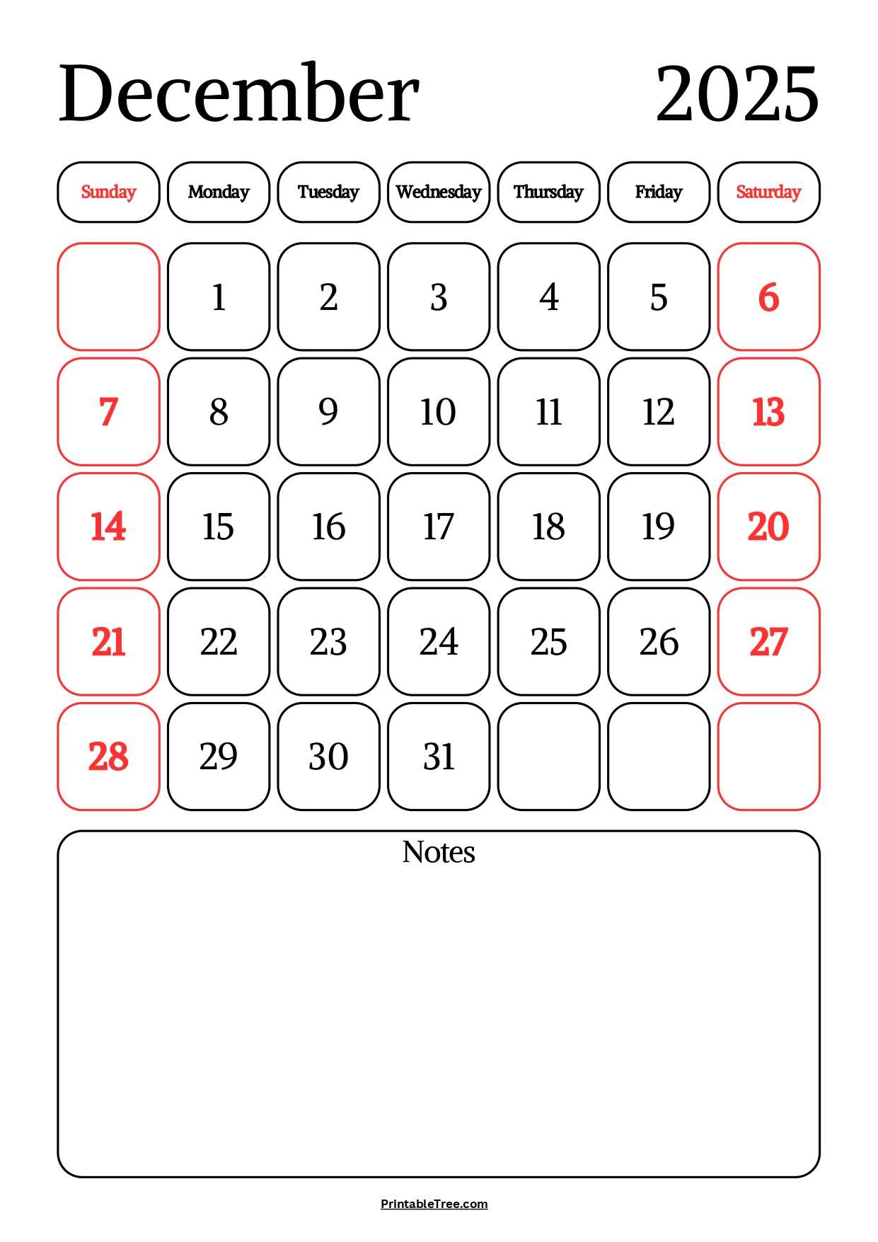 free blank calendar template december 2025