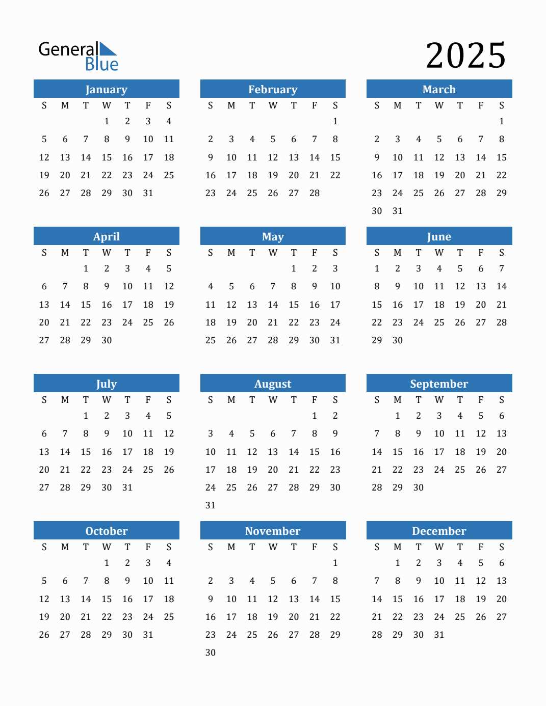 free calendar template 2025 year