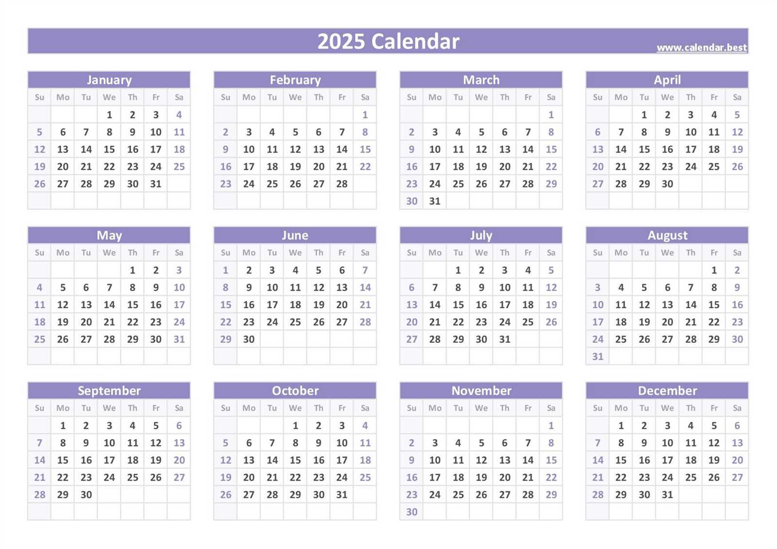 free calendar template 2025 year