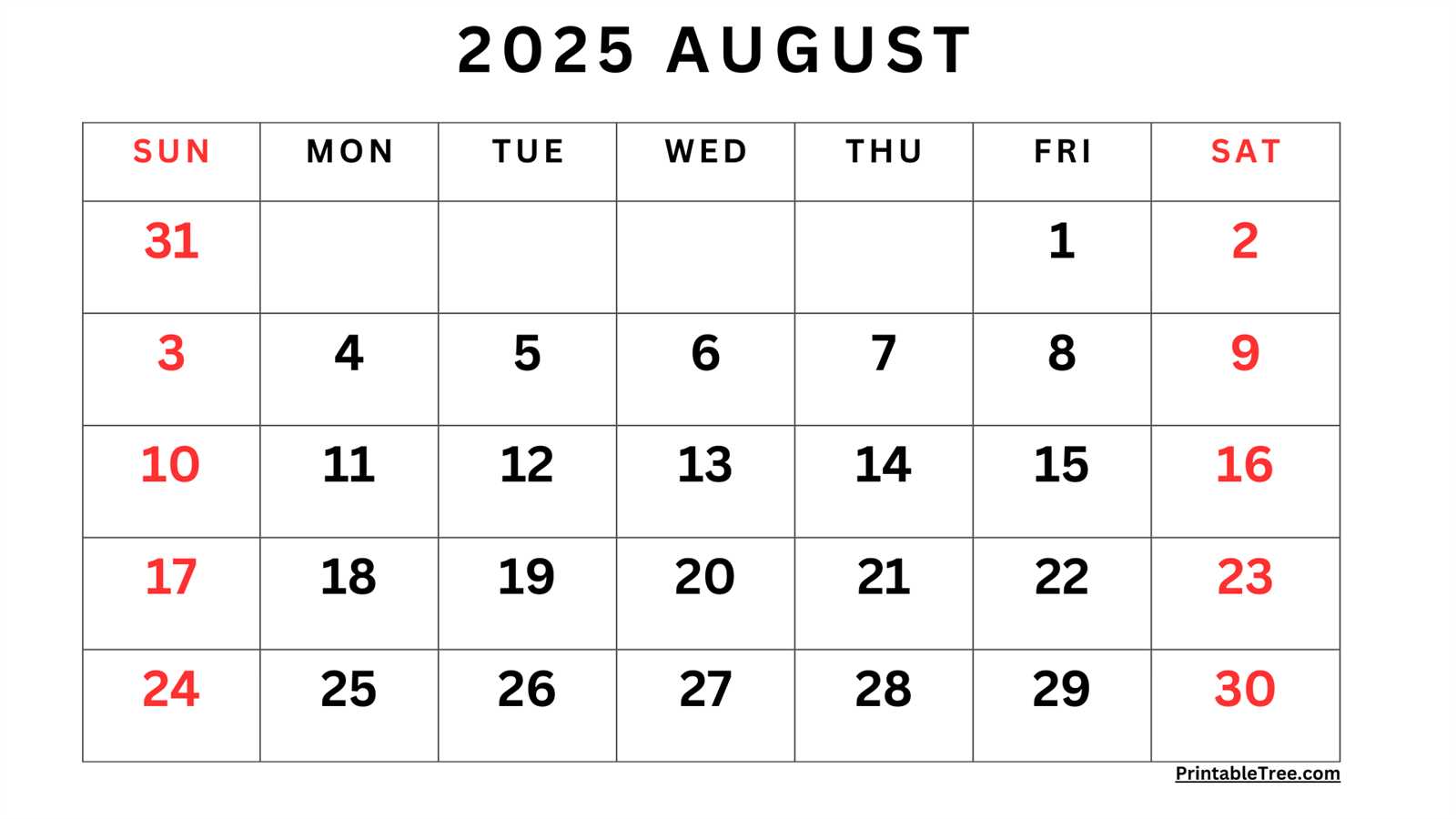 free calendar template august 2025