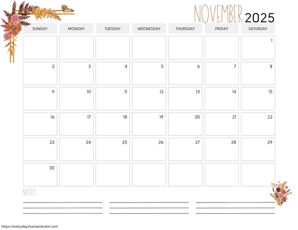 free calendar template november 2025