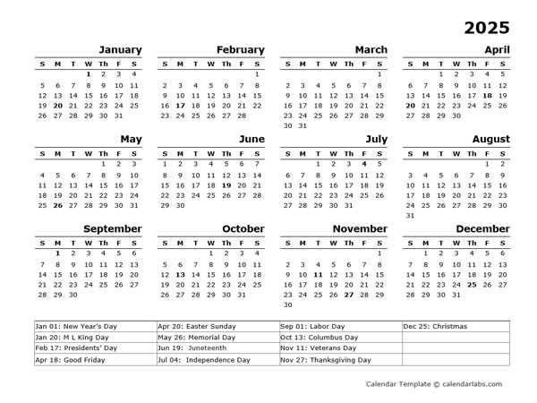 free calendar template with holidays