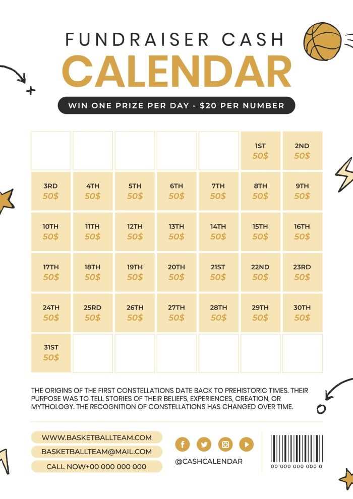 free cash calendar fundraiser template