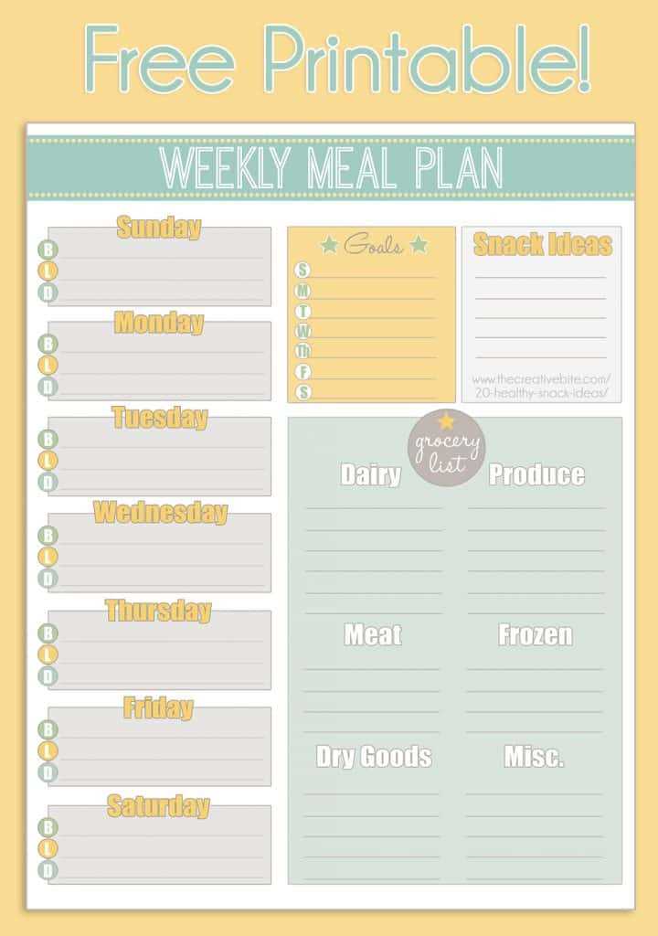 free diet calendar template